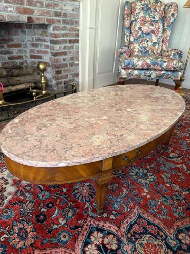 Marble Top Oval Coffee Table with Drawer