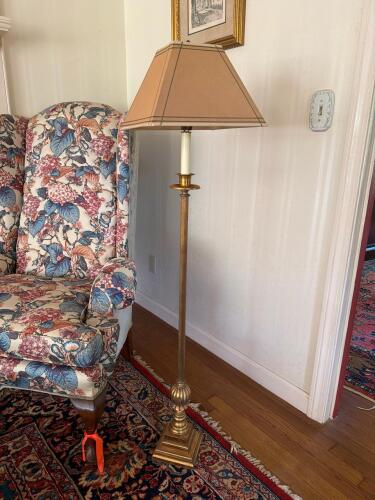 Brass and Resin Finish Floor Lamp with Square Shade