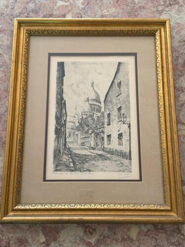 Charles Nollet Paris Street Scene Etching