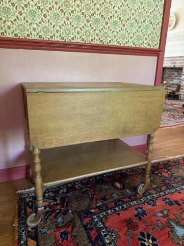 Drop-Leaf Wood Tea Cart on Casters