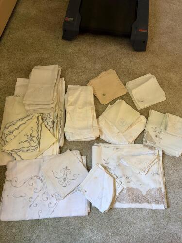 Assorted Vintage Embroidered Linen Napkins and Tablecloths