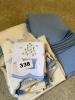 Assorted Embroidered Linen Table Linens, Blue and Ivory - 7