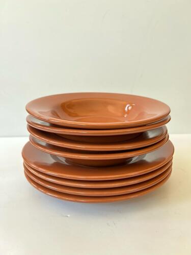 Set of 8 Home Stoneware Soup Bowls and Plates, Terracotta Color