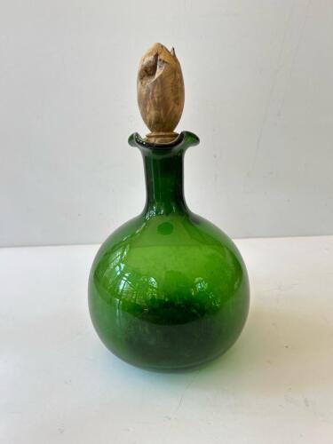 Green Glass Bottle with Wooden Stopper