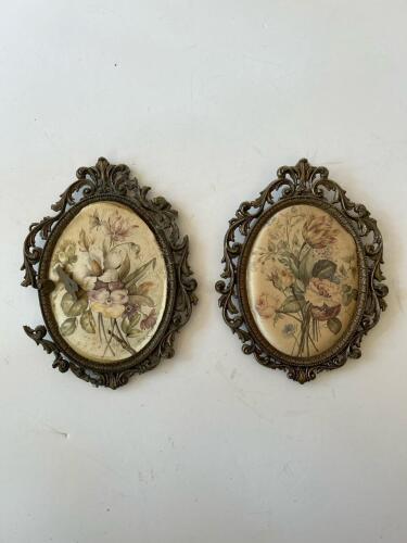 Pair Ornate Oval Floral Wall Plaques
