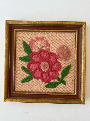 Framed Floral Needlepoint Art