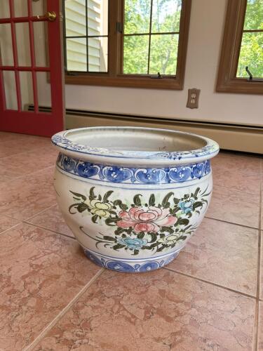 Large Blue and White Floral Ceramic Planter