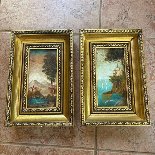 7" x 10.5" Pair of Italian Framed Landscape Paintings, Signed