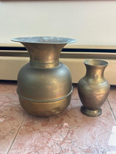 Pair of Brass Tone Metal Decorative Vases