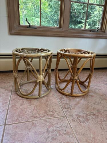 Pair of Woven Rattan Round Stools