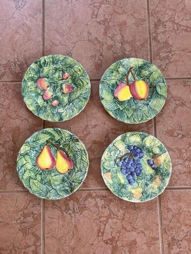 Set of Four Horchow Italian Majolica Style Fruit Wall Plates