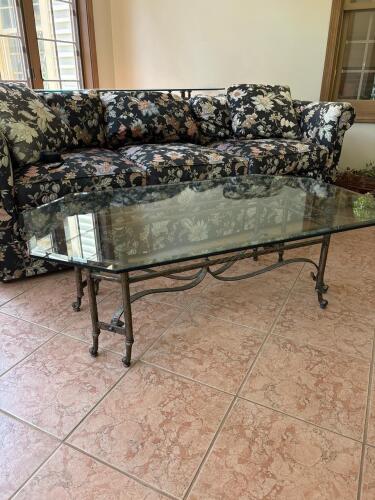 Glass Top Coffee Table with Wrought Iron Style Base