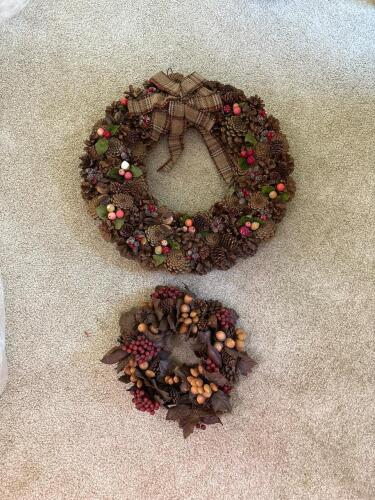 Pair of Decorative Pine Cone Wreaths
