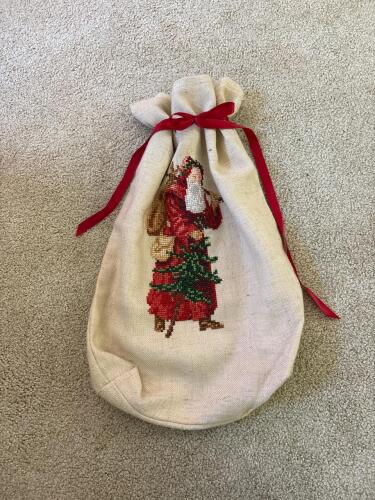 Vintage Cross-Stitch Santa Christmas Gift Sack