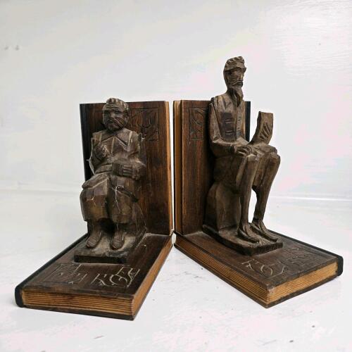 Pair of Don Quijote de la Mancha Carved Wood Bookends