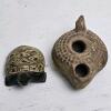 Carved Stone Tortoise and Small Clay Oil Lamp - 3