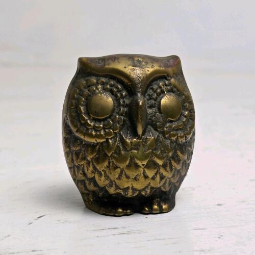 Small Brass Owl Figurine with Patina