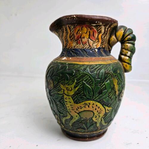 Vintage Ceramic Pottery Pitcher with Deer Motif