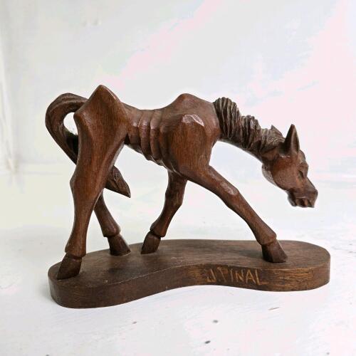 Carved Wooden Horse Sculpture, Signed J. Final