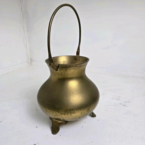 Vintage Brass Cauldron Pot with Handle