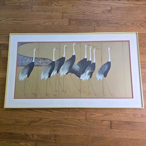 Cranes in Japanese Screen Style Wall Art, 40"x23"