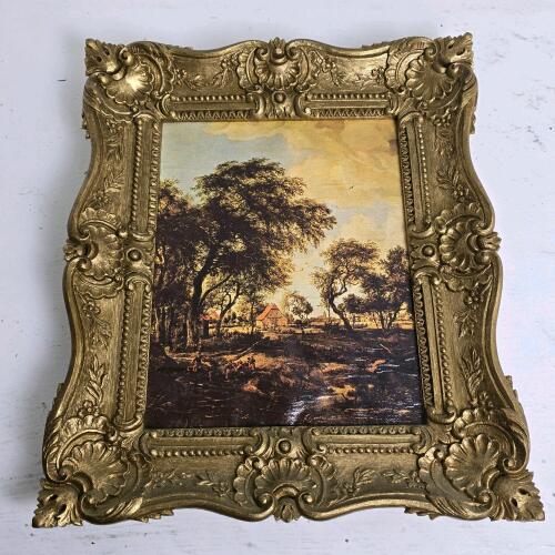 Framed Landscape Wall Art with Ornate Gold Toned Frame, 12"x13"