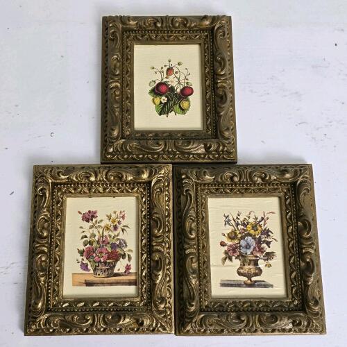 Set of Three Framed Miniature Floral Canvas Art Pieces