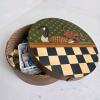 Painted Round Wooden Sewing Box with Contents