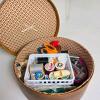 Painted Round Wooden Sewing Box with Contents - 2