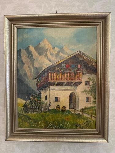 11.5"x14" Alpine Chalet Landscape Oil Painting