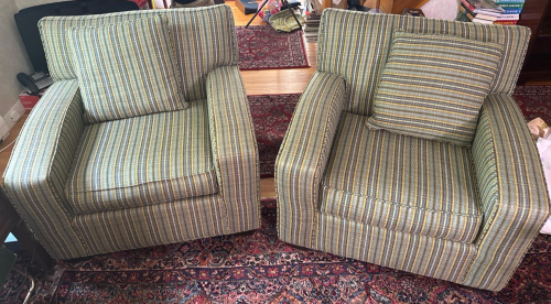 Pair of MCM Striped Upholstered Armchairs