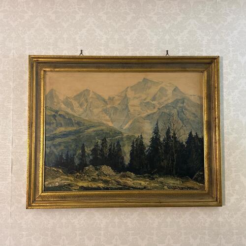 37" x 29" Framed Signed Oil Painting of Jungfrau Mountain