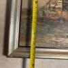 26.5" x 22.75" Framed Signed Oil on Canvas Industrial Harbor Painting - 9