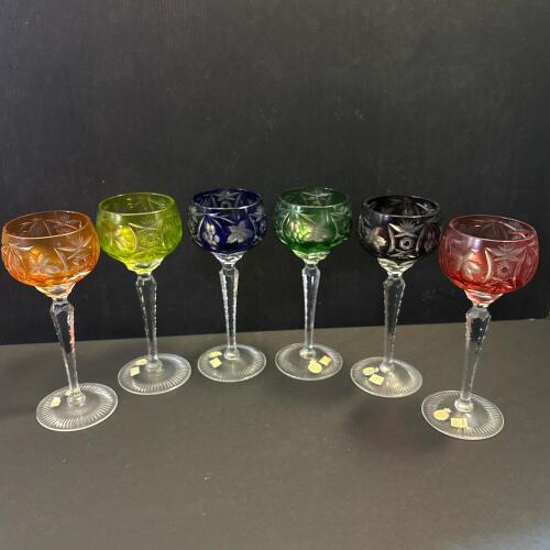 Set of Six Vintage West German Hand-Cut Lead Crystal Cordial Glasses