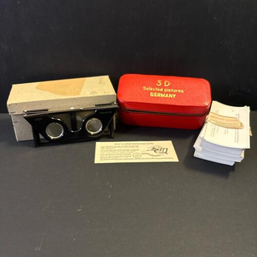 Vintage German Folding Stereoscope Viewer with 3D Photo Card Collection