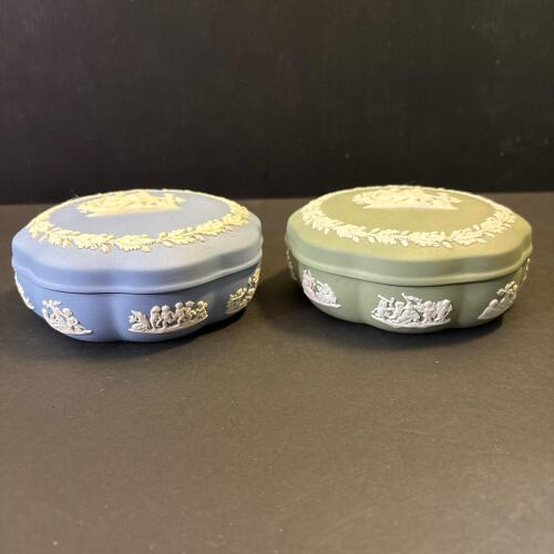 Pair of Jasperware Style Lidded Trinket Boxes