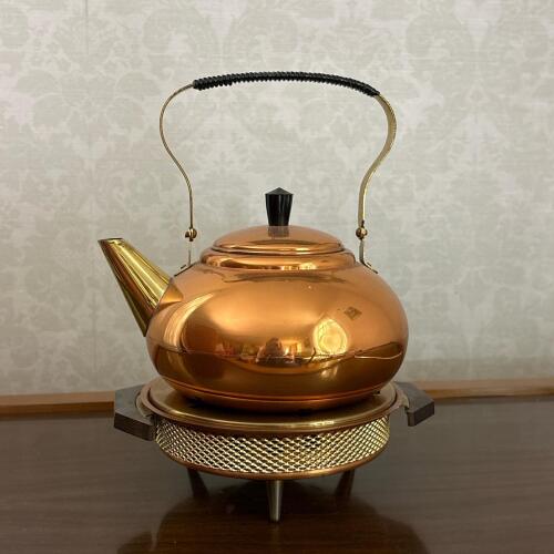 Vintage DOVO Copper-Tone Tea Kettle with Warming Stand