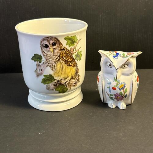 House of Goebel Barn Owl Cachepot and Aynsley Pembroke Owl Covered Box