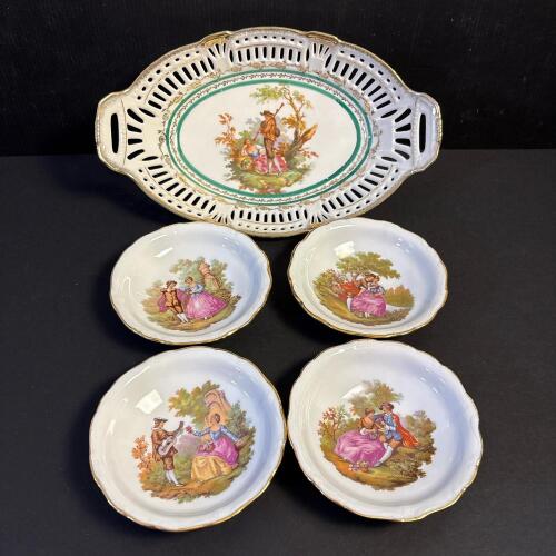 West German Porcelain Bowls and Pierced Serving Tray Lot