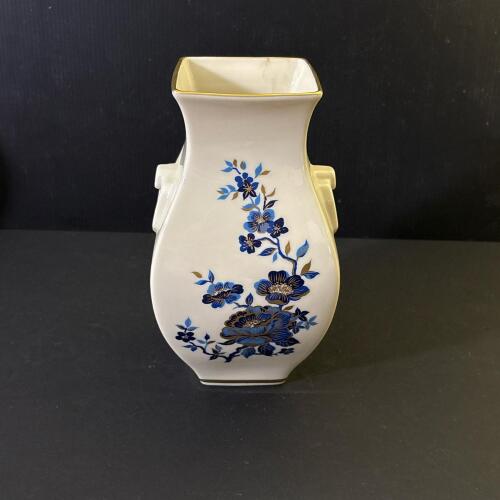 Lenox Pagoda Porcelain Vase with Blue Floral and Gold Trim