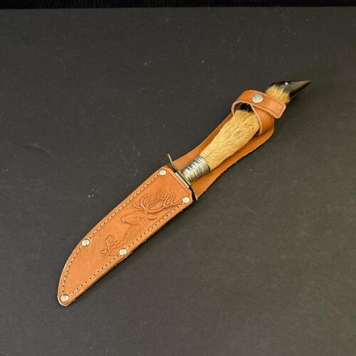Matador Solingen Germany Hoof Handle Hunting Knife with Leather Sheath