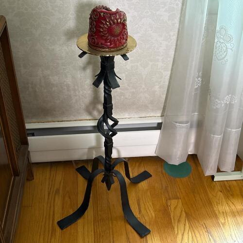Wrought Iron 26" Floor Candle Holder with Red Candle