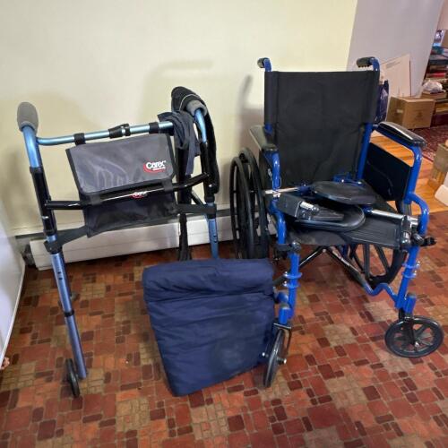 Mobility Aid Lot - Drive Manual Wheelchair, Carex Walker, Nova Cushion and Accessories