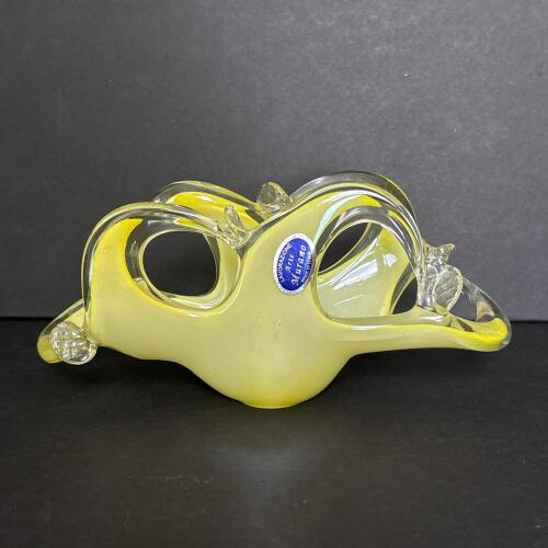 Vintage Murano Glass Yellow Art Bowl Sculpture