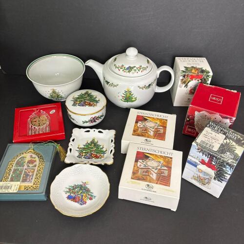 Assorted Christmas Porcelain and Ornaments Lot