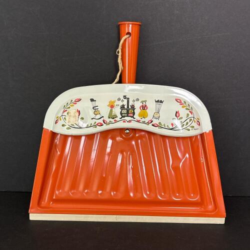 Vintage JV Reed Metal Dustpan with Folk Art Design