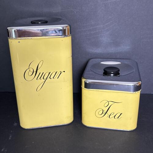 Vintage Yellow Metal Sugar and Tea Canisters