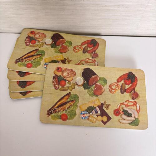 Six Vintage Food-Themed Laminated Placemats