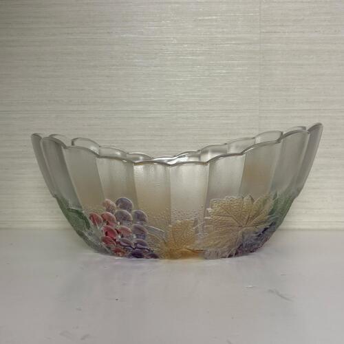 Frosted Glass Serving Bowl with Fruit Motif