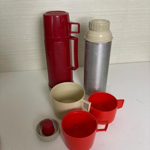 Vintage Thermos Bottles and Mismatched Lids
